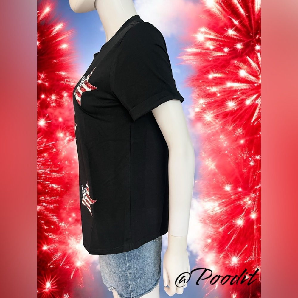 POODIT Patriotic star black loose fit tee S M L XL 2XL 3XL - Picture 5 of 6